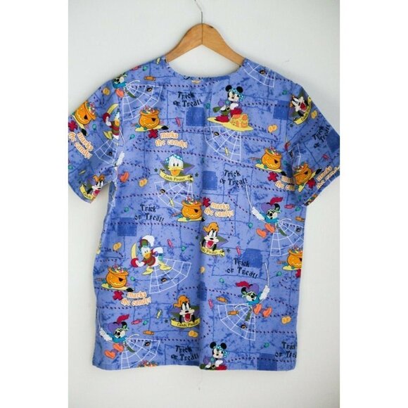 Disney Mickey Mouse Halloween  Colourful Cartoon Print Scrub Top S - Picture 10 of 12